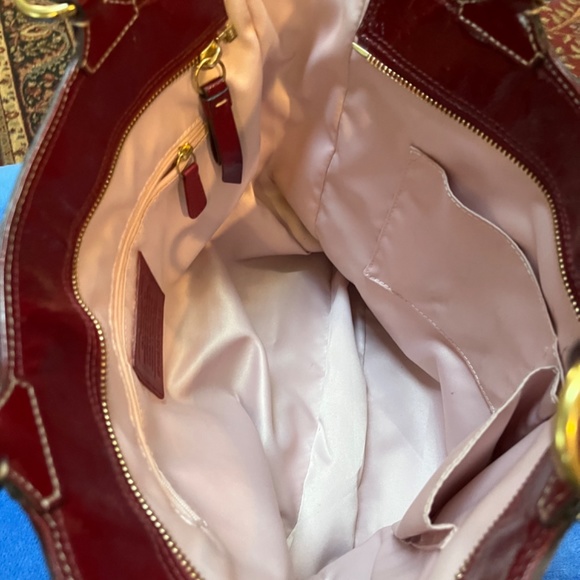 Coach Signature Embossed Gallery Burgundy Patent Leather Tote - Picture 9 of 12